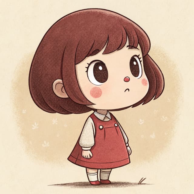 Cute illustrated girl in a red dress